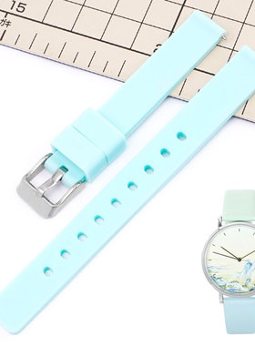柔软硅胶表带女粉色蓝色白色防水石英表适配故宫千里江山手表16mm
