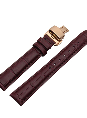 紫色真皮手表带女款蝴蝶扣小牛皮蓝色适配罗西尼格雅芙丽14 16mm