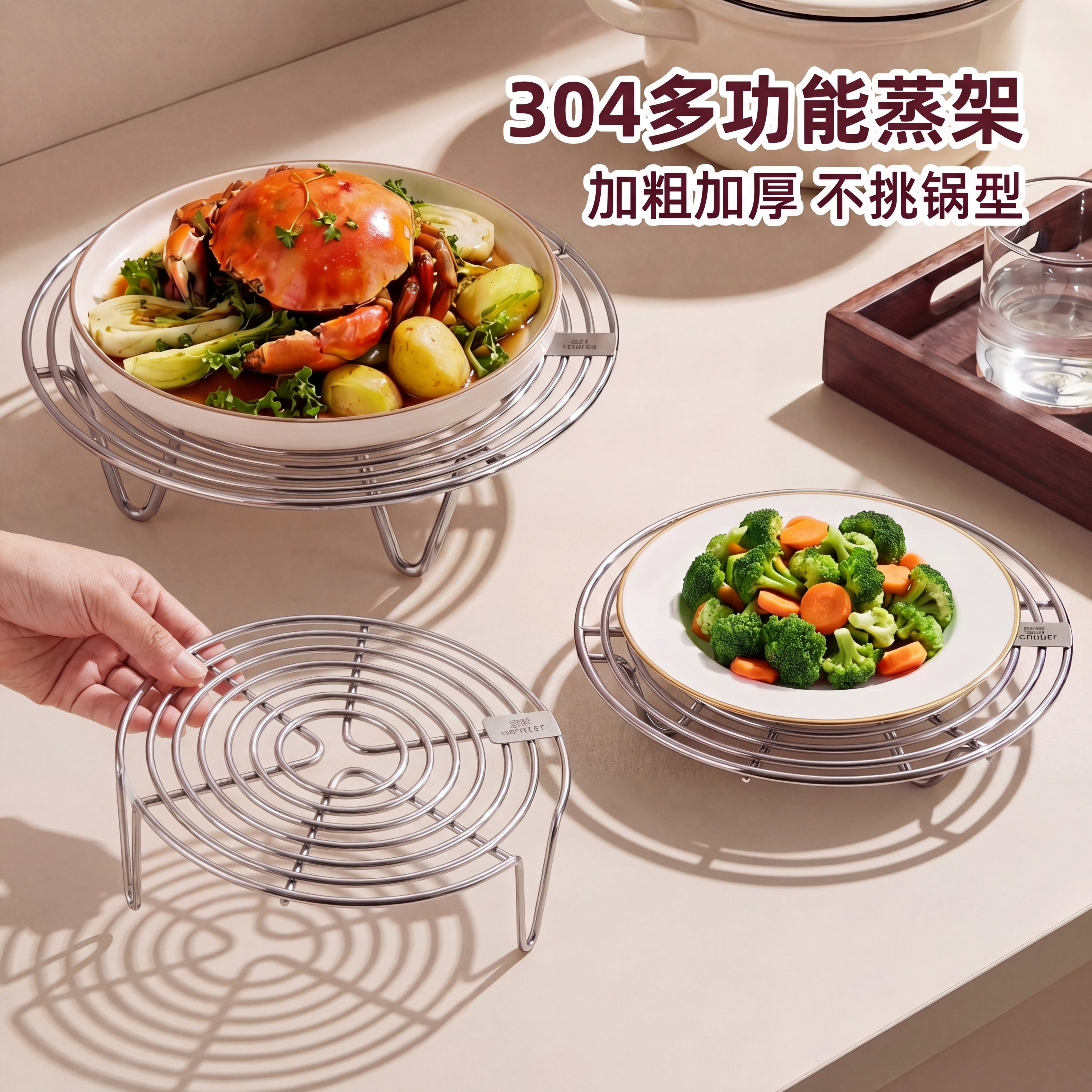 【304不锈钢】多功能隔水蒸笼架图片