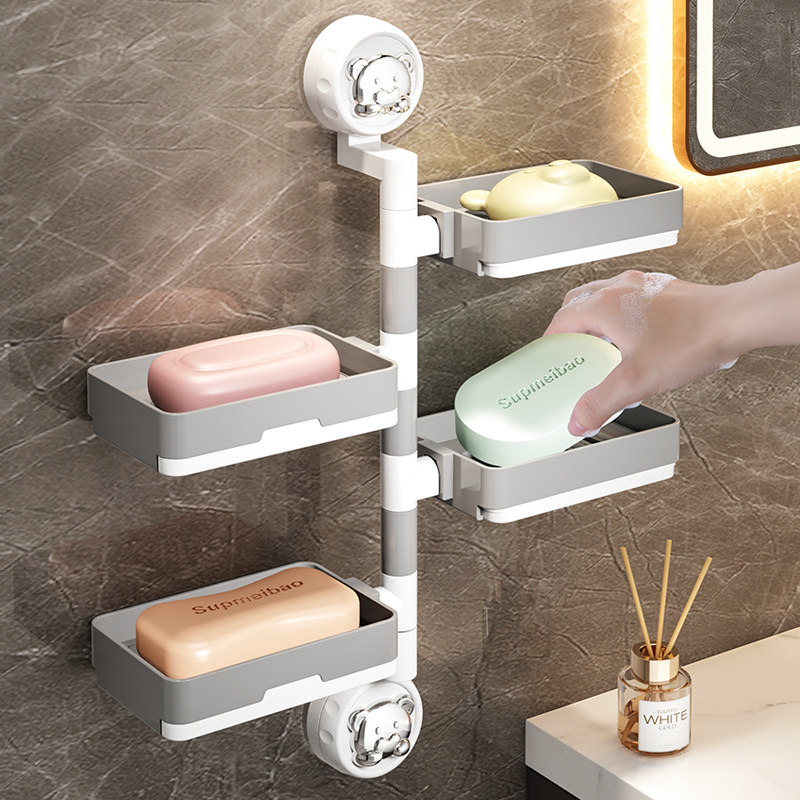 吸盘肥皂盒壁挂式免打孔香皂盒子置物架浴室洗漱台旋转沥水肥皂架