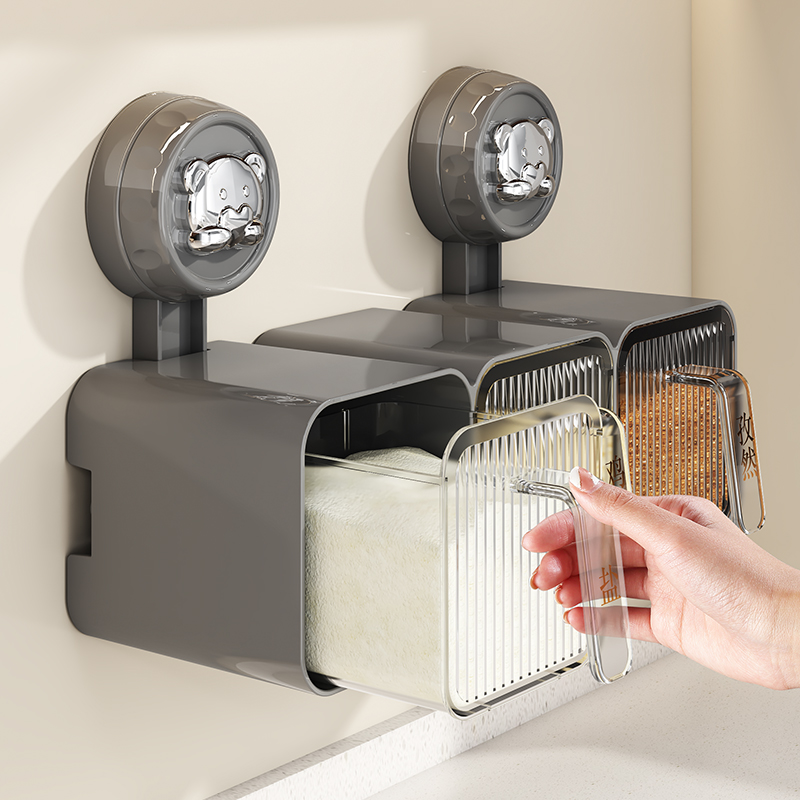 【密封防潮】吸盘厨房调料收纳盒