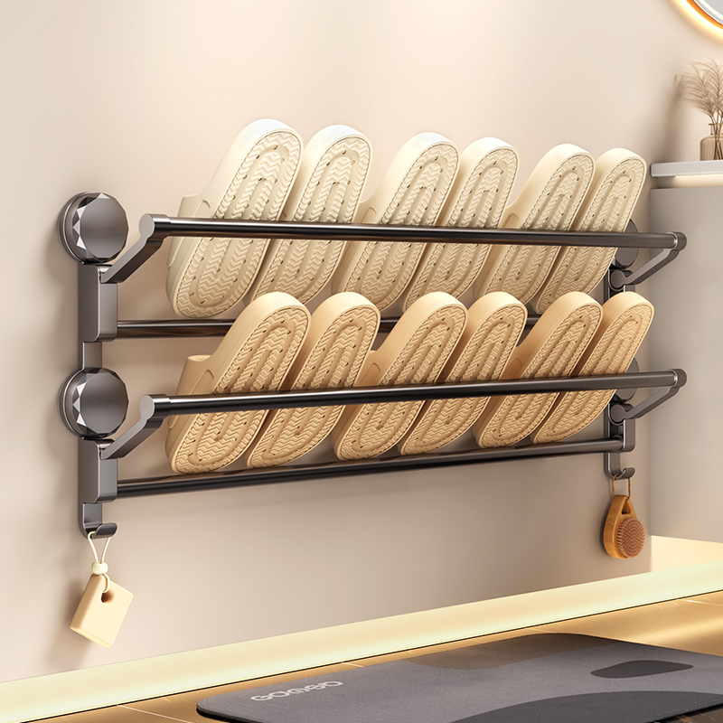 吸盘拖鞋架卫生间门后折叠毛巾置物架浴室免打孔壁挂鞋子收纳神器