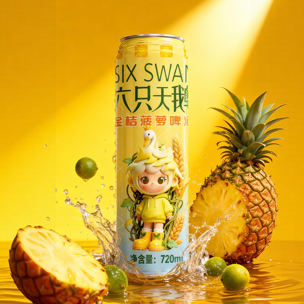 【官方授权正品】六只天鹅金桔菠萝啤酒720ml*12瓶装整箱