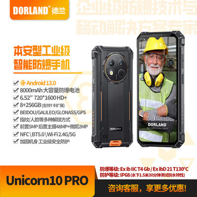 德兰工业石油8+256G 8000mAh 安卓13 Unicorn10 PRO 防爆智能手机