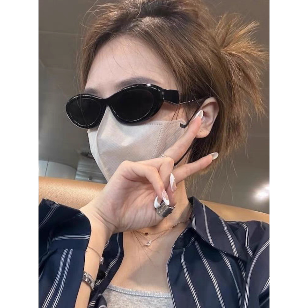复古港风猫眼椭圆墨镜男女2024新款高级感夏防晒旅游拍照太阳眼镜