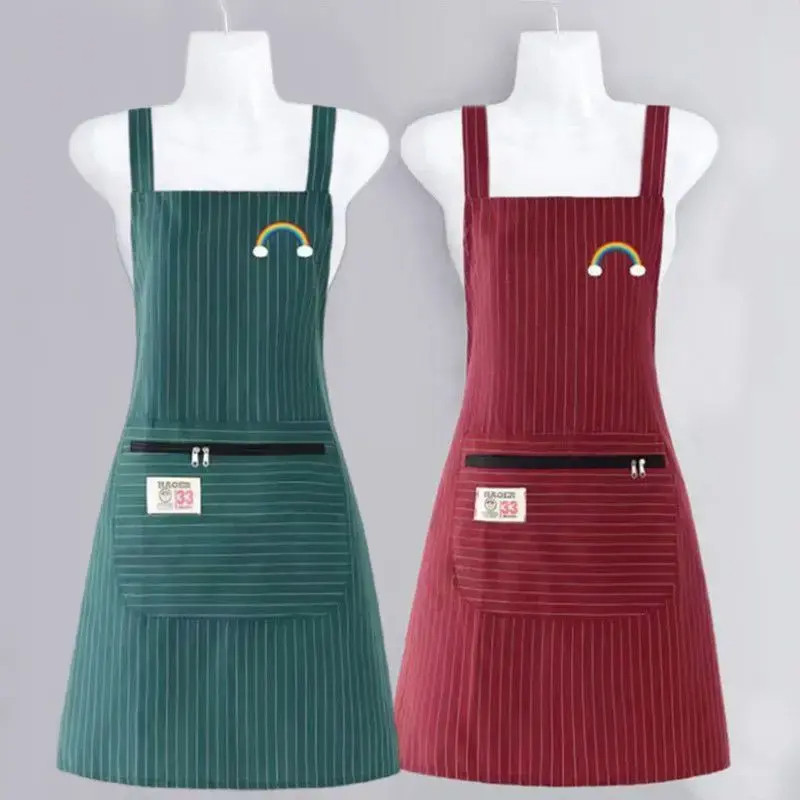 棉围裙套装厨房女背带耐脏围腰袖套拉链兜家用防油做饭防污薄款