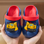 室内外厚底卡通防滑宝宝沙滩外穿凉拖鞋 挖掘机儿童洞洞鞋 男童夏季