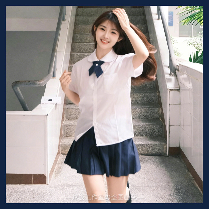 基础款jk衬衫女上衣学生装毕业班服长短袖丸襟圆领角襟尖领白衬衣