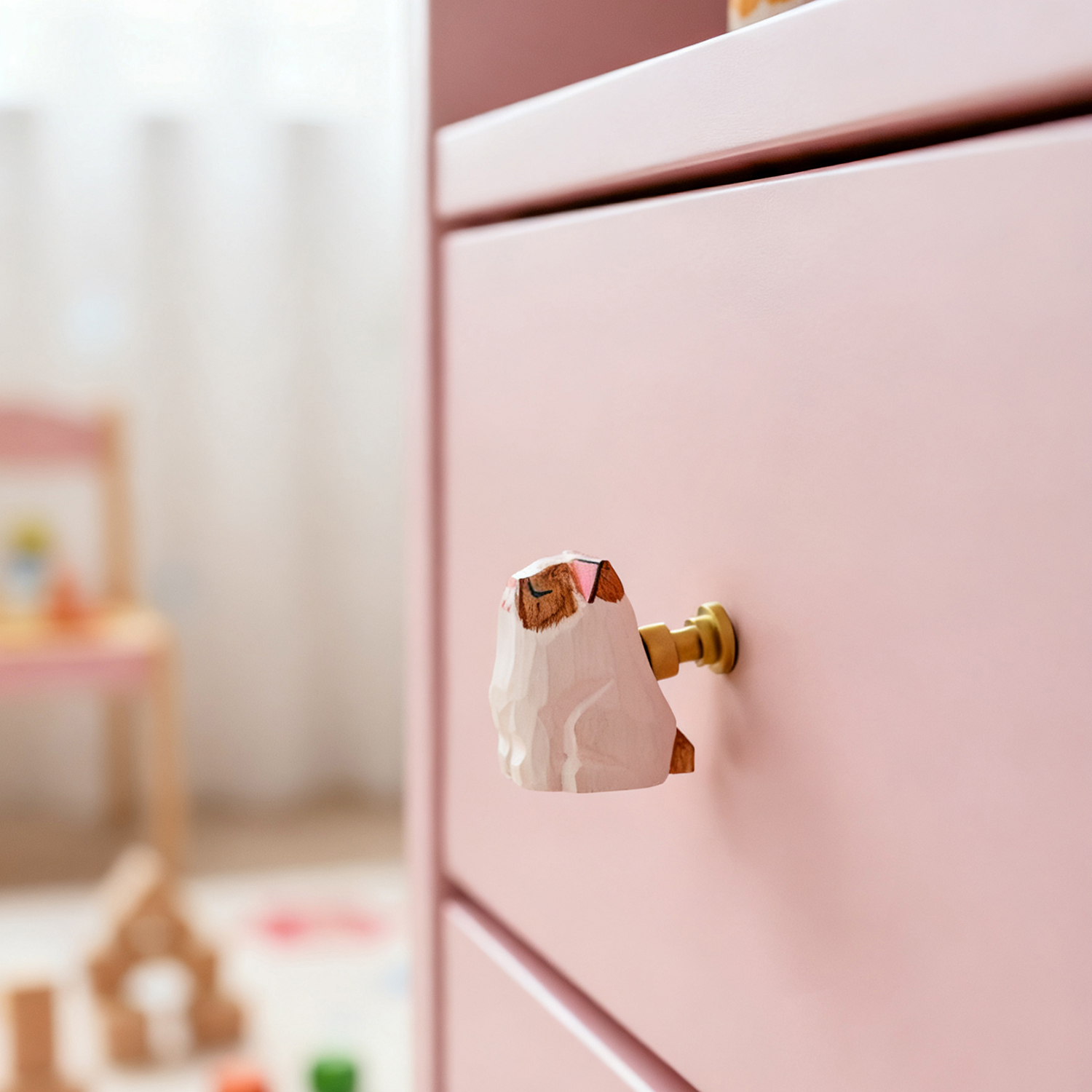 日式可爱猫咪柜门拉手手工匠作木质门把手现代简约抽屉衣柜子拉手