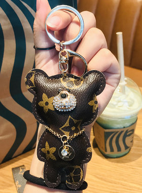LV&GEDETE 小熊钥匙扣女可爱情侣高档汽车钥匙链挂件带钻包包挂饰