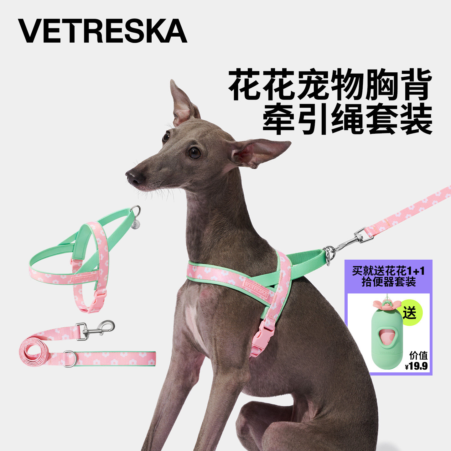 未卡花花宠物胸背牵引绳套装遛狗出行绳子胸背带不勒脖大中小型犬
