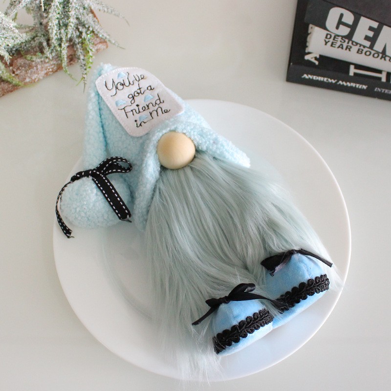 蓝色无脸娃娃橱窗装饰品创意节日侏儒站姿公仔桌面摆件zj64