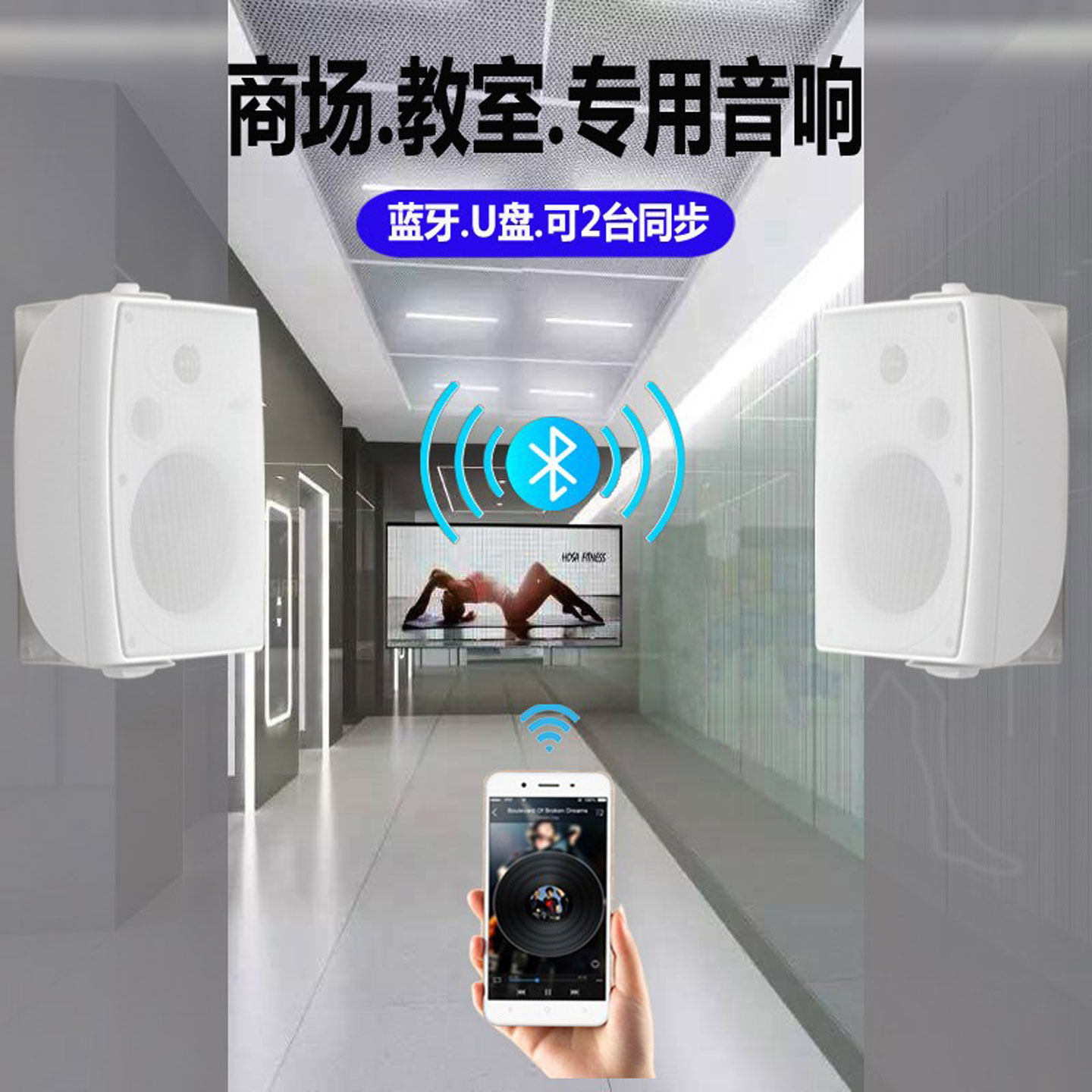 壁挂蓝牙音响高音质 舞蹈室会议有源音响低音炮 教室培训机购专用