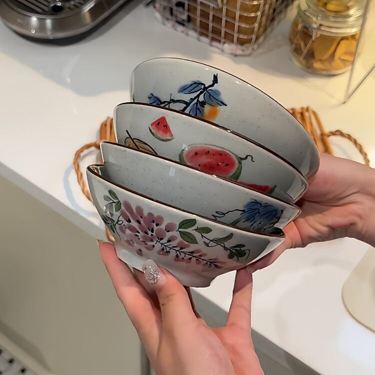 民族风饭碗新年喜庆陶瓷餐具过年新中式喝酒碗家用复古釉下彩汤碗