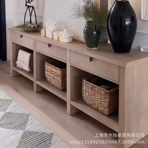 美式RH实木玄关桌入户门厅展示置物架过道走廊条案沙发靠背边桌