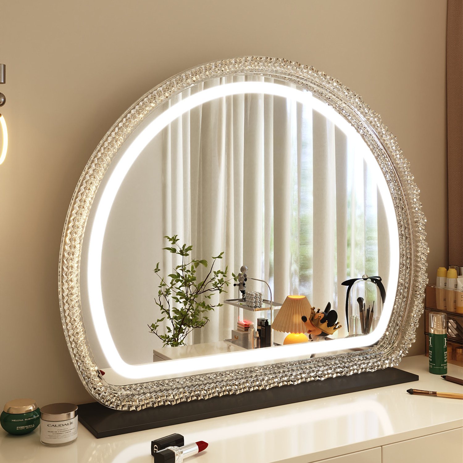 轻奢led化妆镜带灯台式桌面家用卧室化妆台镜子高级感美妆化妆镜