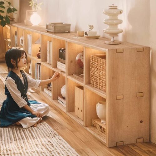 全实木书架置物架落地书柜家用收纳柜多层自由组合幼儿园矮格子柜