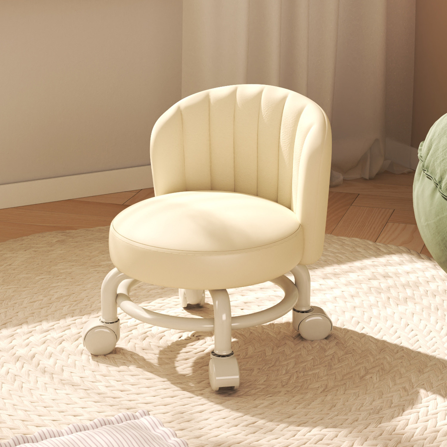 万向轮小凳子家用滑轮矮凳儿童小板凳旋转滚轮坐凳带娃护腰小椅子