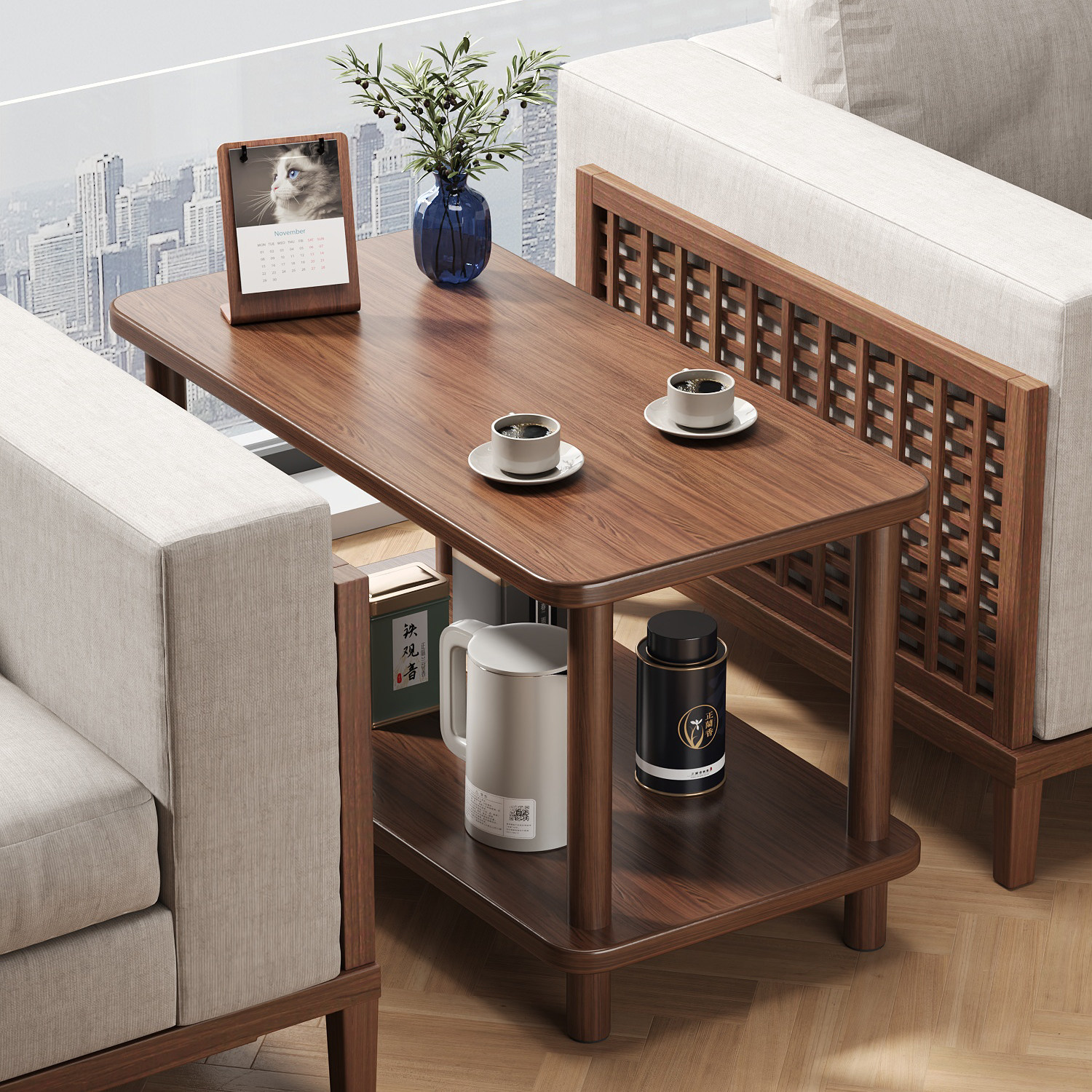 沙发中间小茶几办公室正方形边几木桌夹缝茶水柜边柜侧边柜茶桌