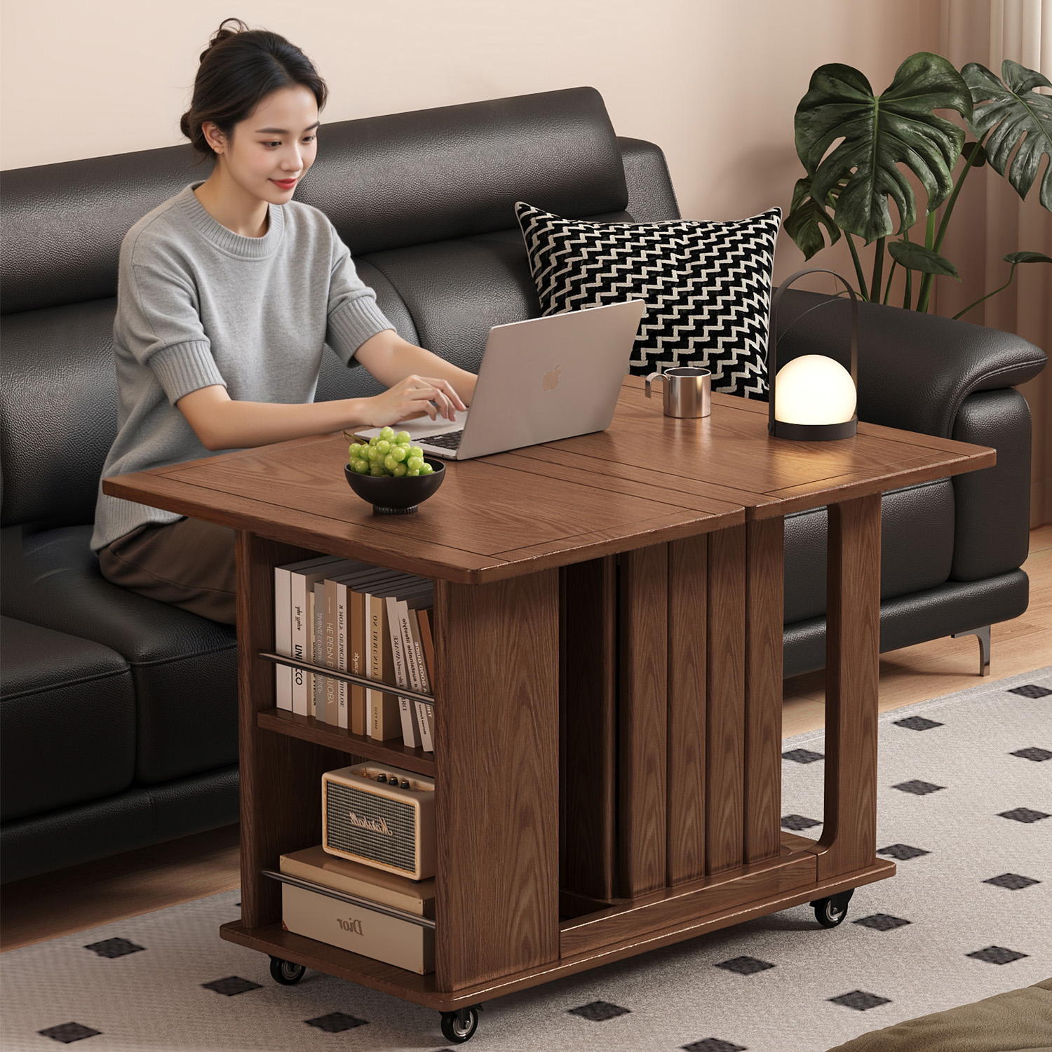 移动折叠实木茶几沙发边柜可叠放凳子边桌茶桌小推车多功能边几