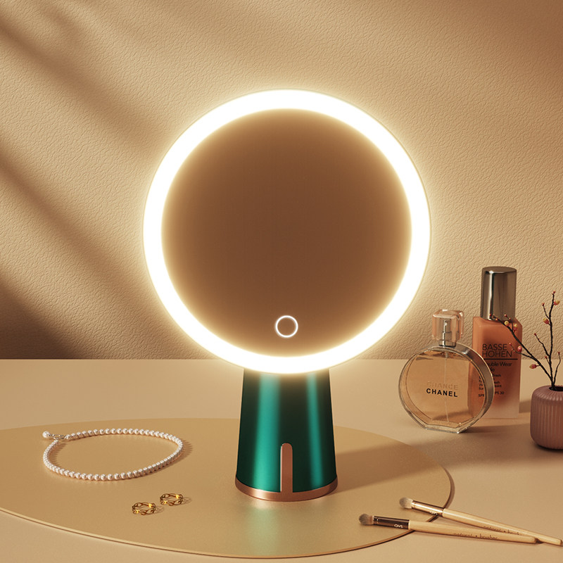 智能led化妆镜带灯宿舍台式桌面手持轻奢补光化妆镜可携式化妆镜