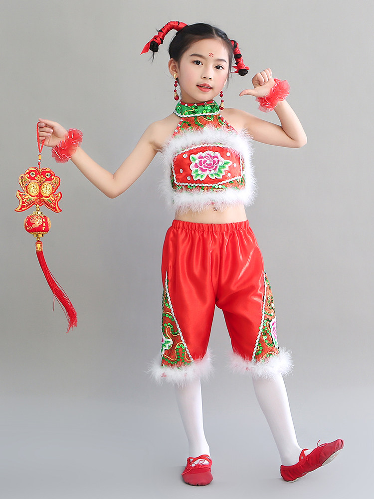 中国梦娃儿童演出服舞蹈服六一儿童喜庆演出服秧歌服女幼儿园表演