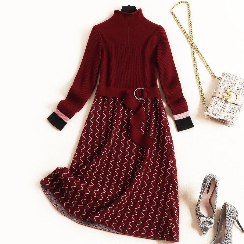 【欧列】气质针织连衣裙2020春装格纹中长期系带收腰A字裙13137在类目 女装/女士精品, 连衣裙中 - 来自Buy2taobao.com提供专业的淘宝代购服务