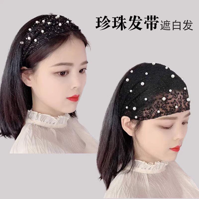 蕾丝薄款透气发箍帽子洋气显年轻遮白发的头饰新款包头巾发帽发套
