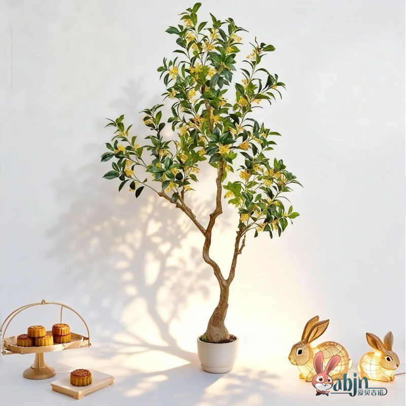 中秋装饰桂花花枝仿真奢华风树盆栽酒店商场落地绿植月桂树假绿植