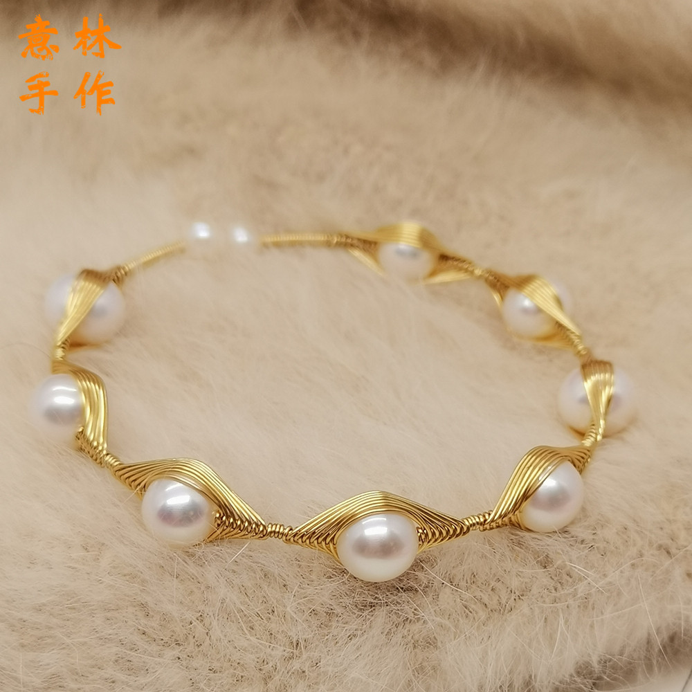 原创淡水珍珠手链女14K包金手工编织恶魔之眼复古国风轻奢手镯