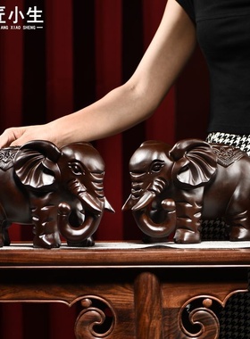 木雕摆件大象实木头质雕刻动物家居中式客厅办公桌面书房工艺礼品