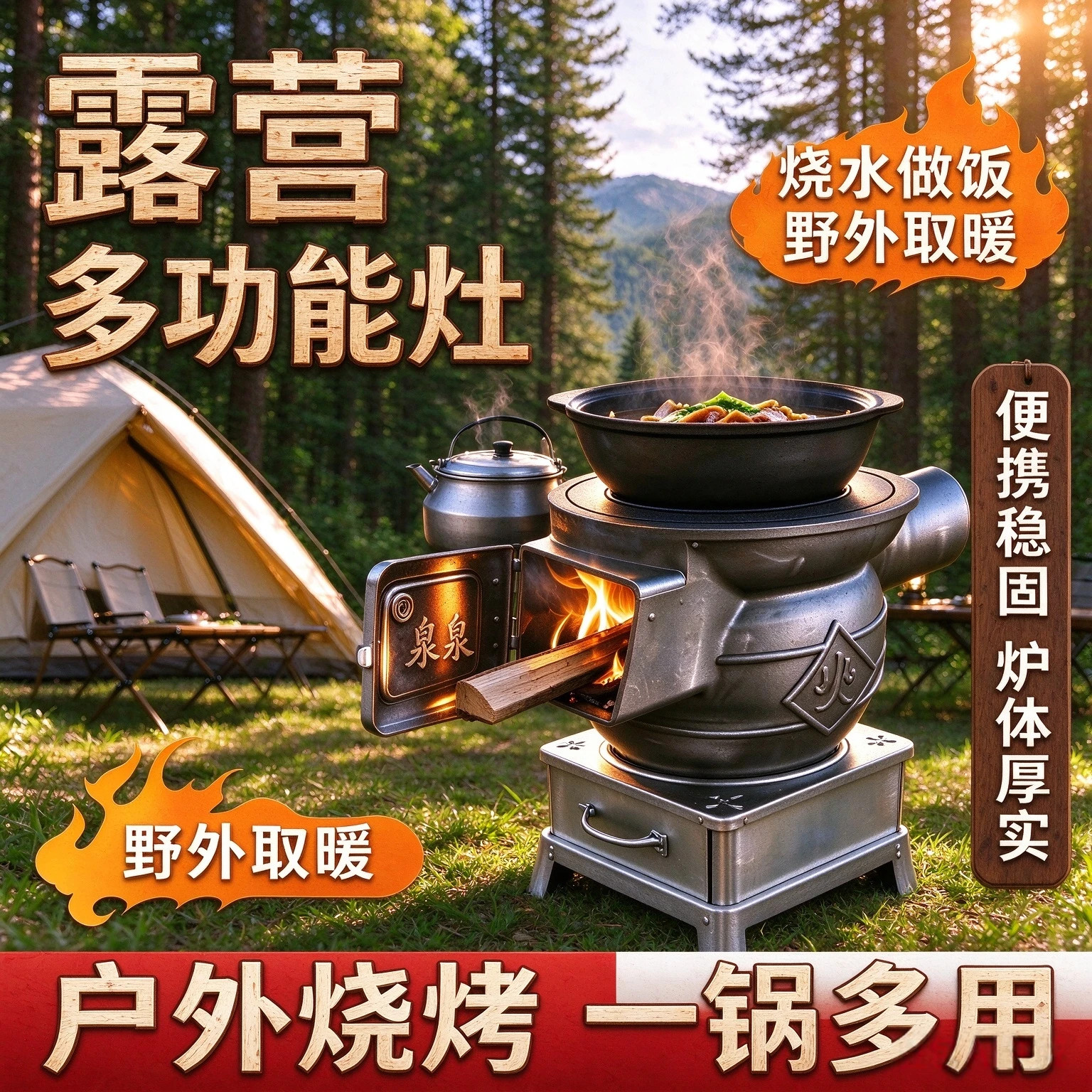 铸铁取暖炉柴煤两用炉移动灶台家用柴火炉冬季节能炉加厚室内火炉