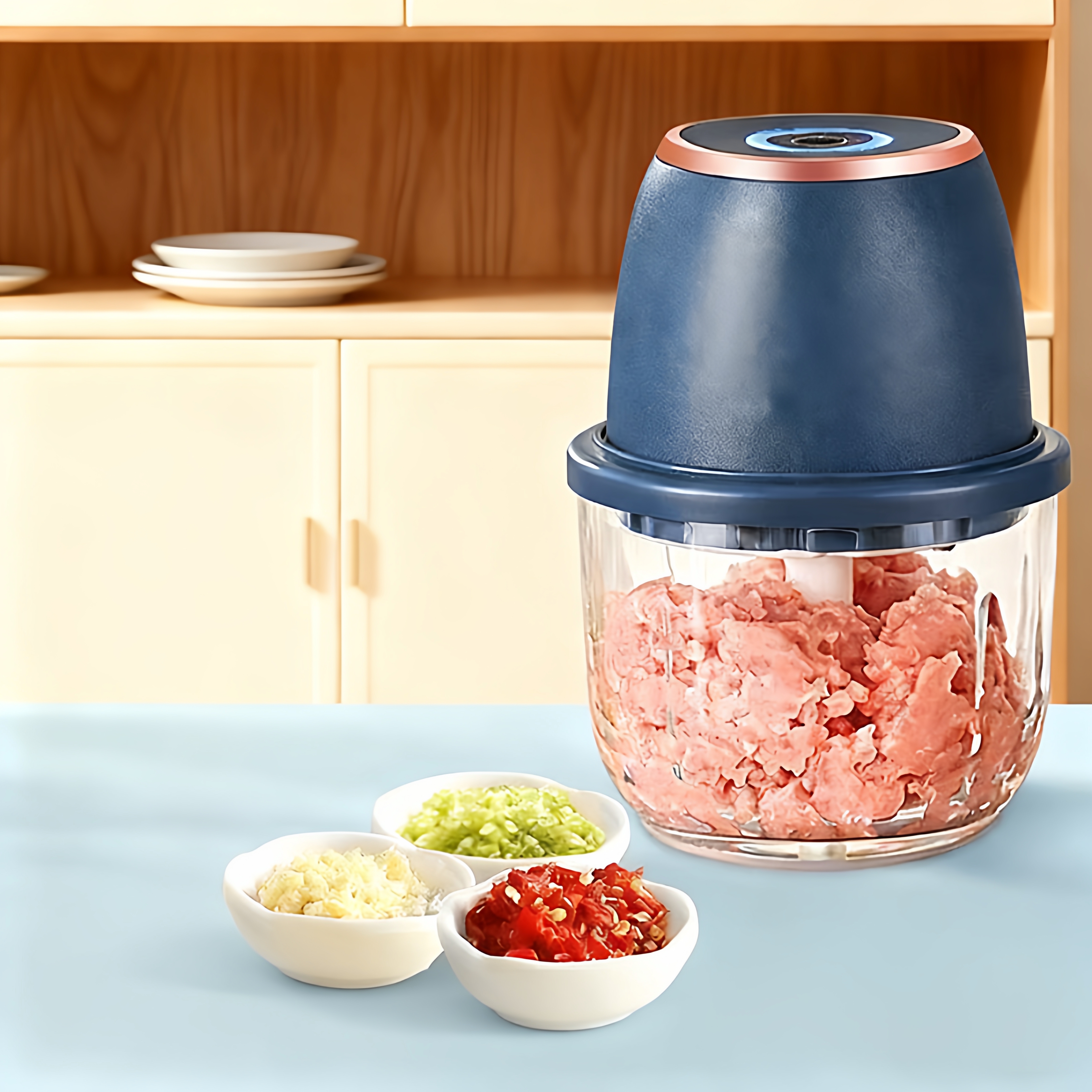 蒜泥电动打蒜器绞肉拉蒜神器多功能宝宝辅食料理机加厚玻璃充电款