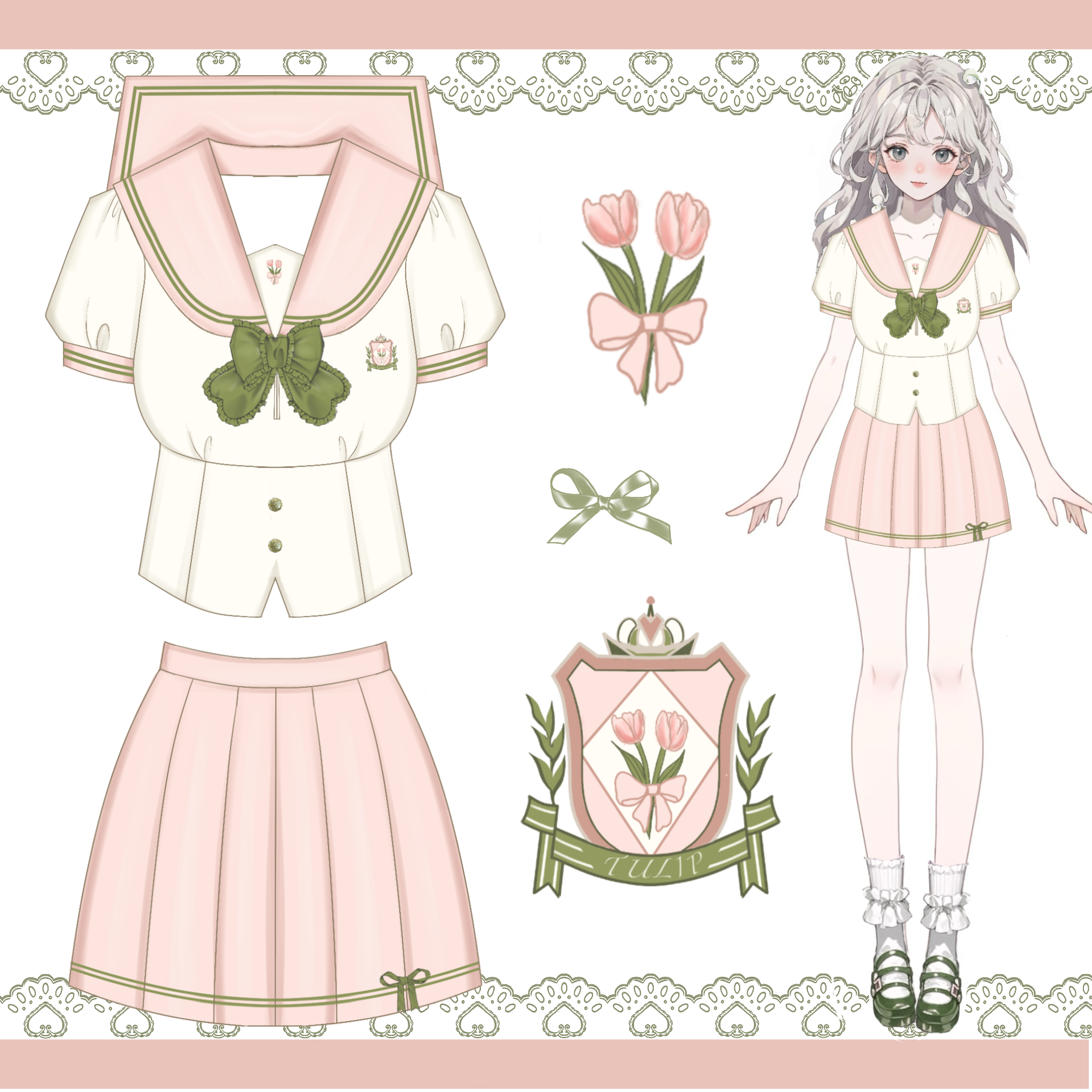 【郁见春】城南诗中意原创jk水手服粉色制服套装裙收腰显瘦学院风