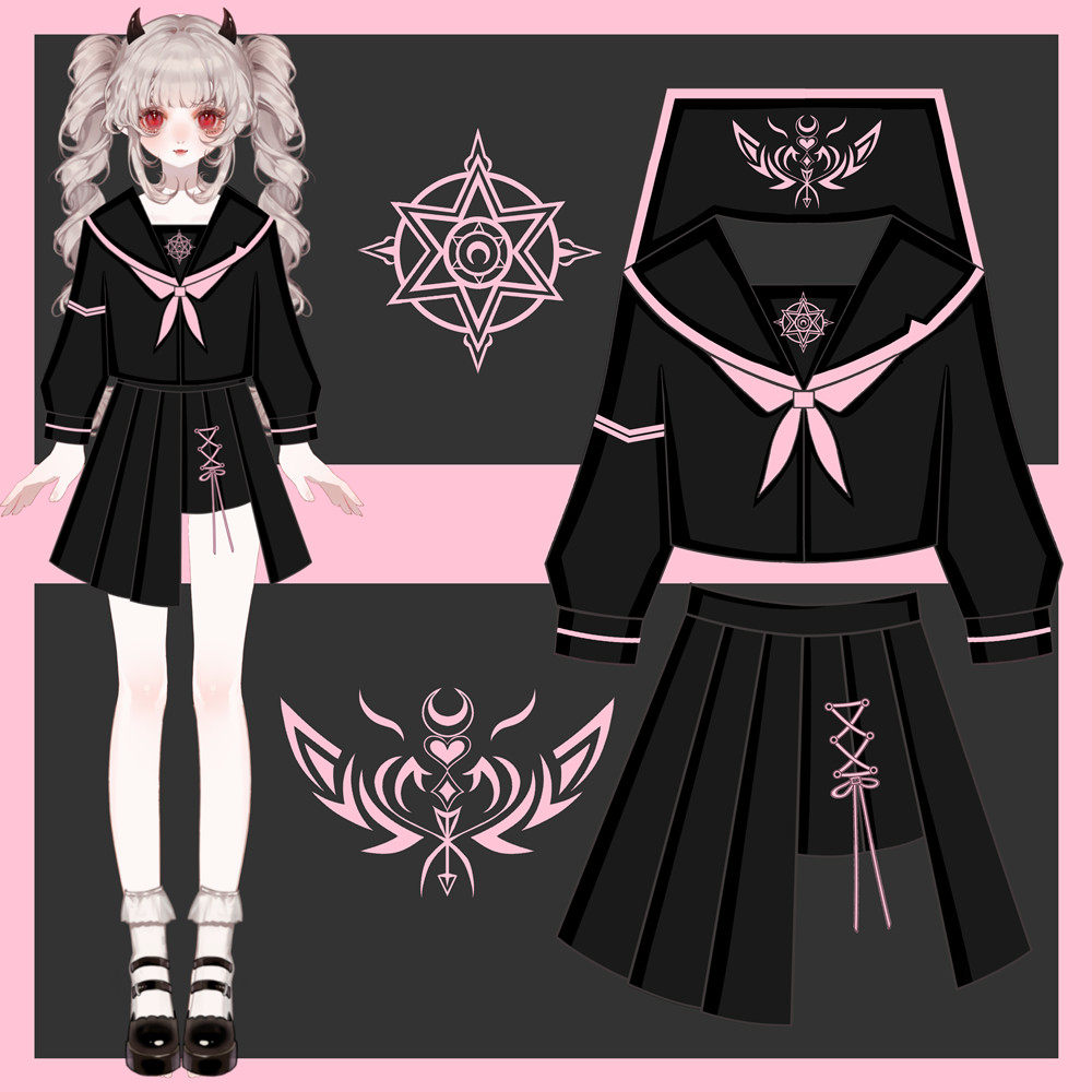 【星月魔法】城南诗中意原创jk制服裙暗黑不良少女刺绣水手服套装