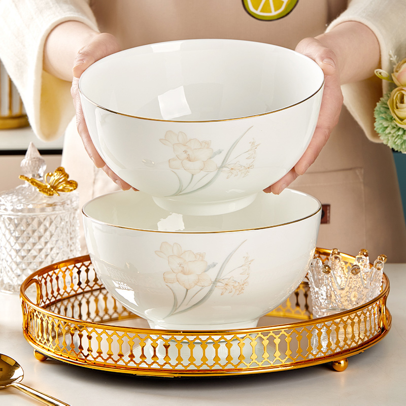 优尊陶瓷新中式家用金边骨瓷汤碗