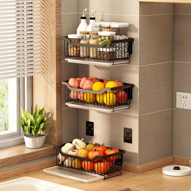 厨房菜篮子置物架免打孔壁挂蔬菜收纳架果蔬篮架子水果沥水收纳筐