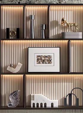 现代轻奢样板间书房书架饰品摆件装饰画花艺客厅装饰柜软装组合