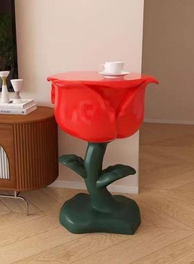 红玫瑰角几客厅沙发轻奢高级感创意小茶几卧室床头设计师艺术边几
