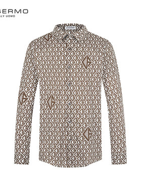 丹西摩（DOSERMO）轻奢男装字母印花长袖翻领内搭衬衫衬衣