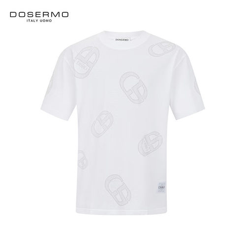 丹西摩（DOSERMO）轻奢男装趣味印花图案短袖上衣夏季宽松微阔短