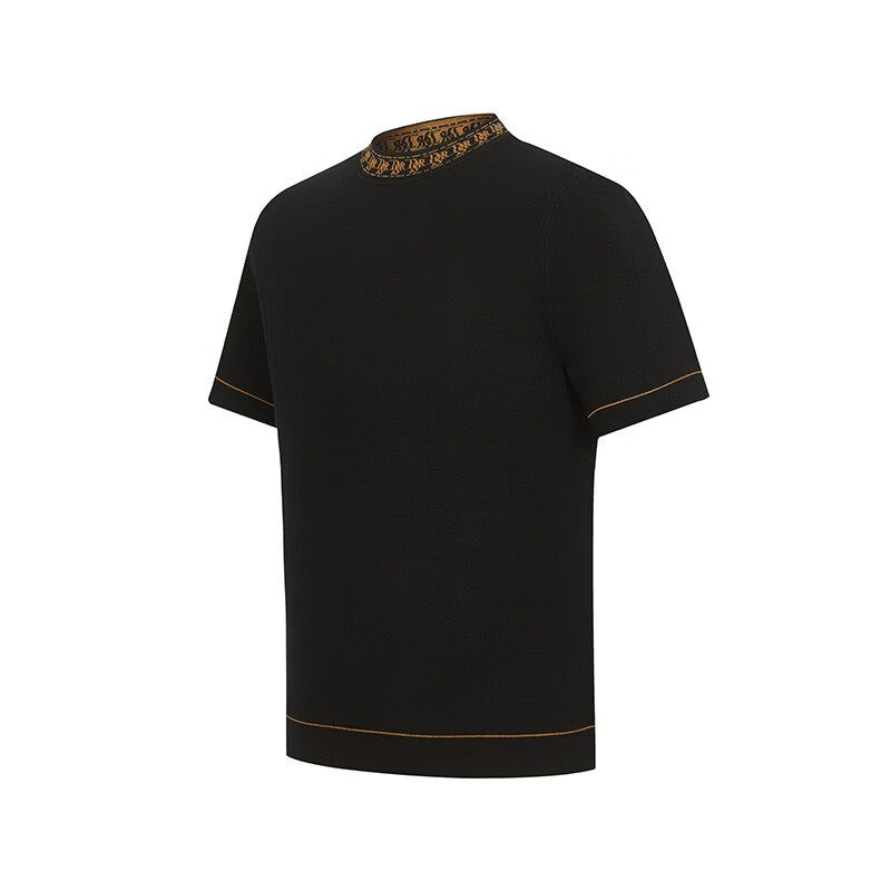 DOSERMO丹西摩高端男装秋季新款圆领纯绵羊毛短袖毛衫针织装饰短