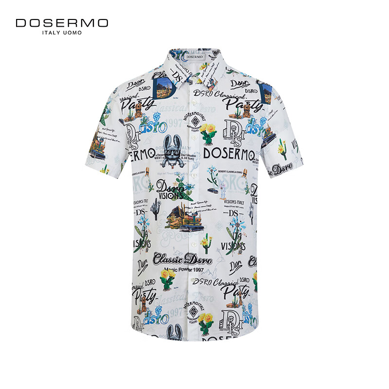 丹西摩(DOSERMO)轻奢短袖衬衫男士夏季印花短袖衬衣趣味图案