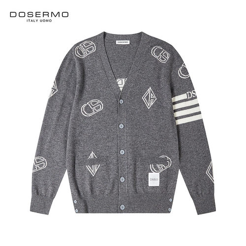 丹西摩（DOSERMO）轻奢男装羊毛提花开衫羊绒衫男士羊毛衫
