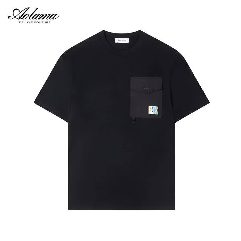奥拉玛（Aolama）短袖夏时尚百搭口袋胸标男士宽松T恤纯棉