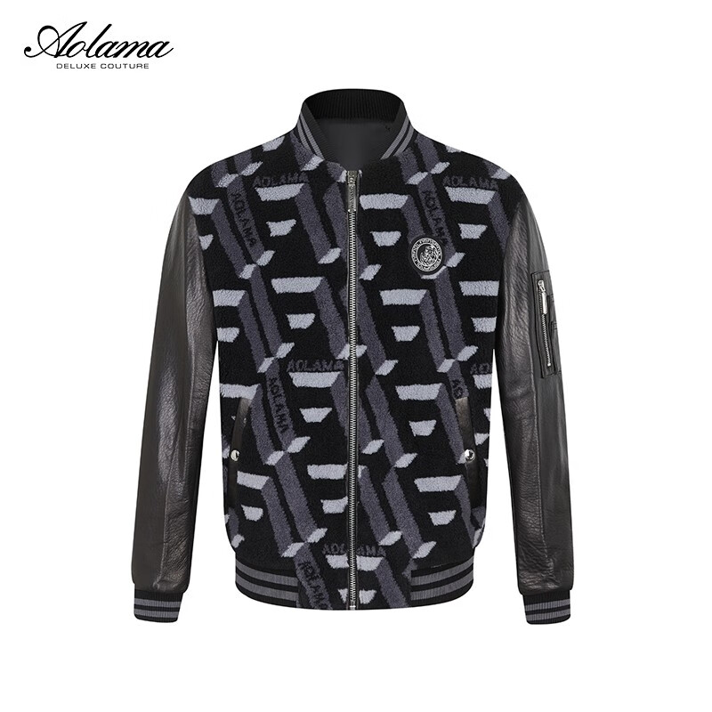 AOLAMA奥拉玛男装冬新款混纺拼接绵皮子立领毛服装外套080854809