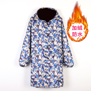 防水加绒连帽加厚中长款 护衣工作服 宽松男女士棉罩衣围裙大褂长袖