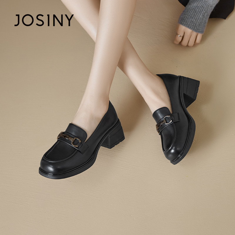 卓诗尼厚底防滑乐福鞋黑色小皮鞋