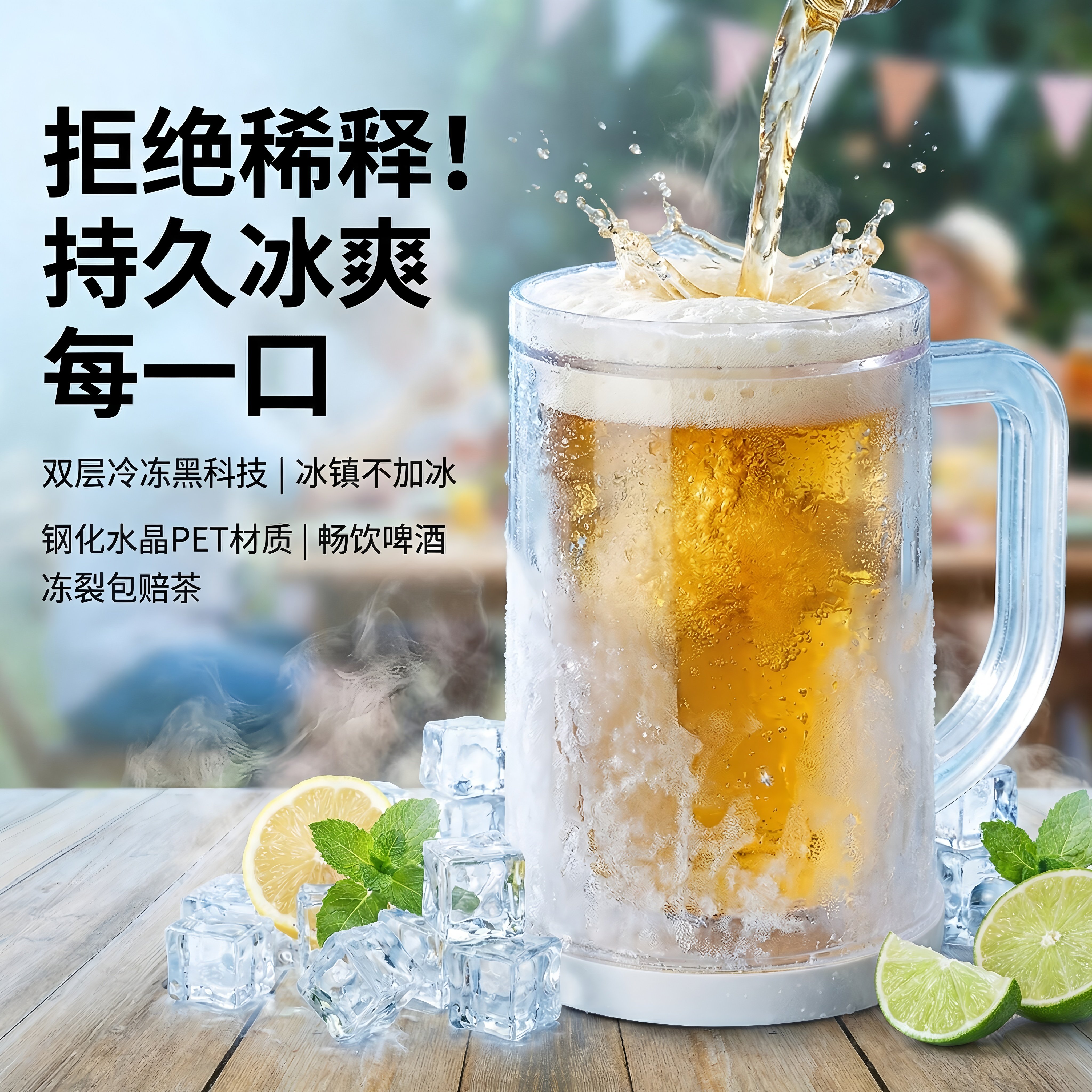 双层冰镇杯啤酒杯带把手夹层夏天冰箱冷冻杯子冷饮杯制冰杯大容量
