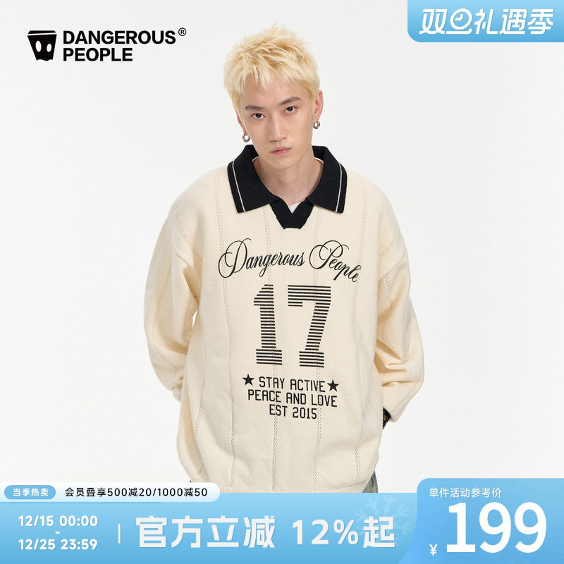 Dangerouspeople薛之谦dsp针织字母Polo衫球衣潮牌运动风百搭毛衣
